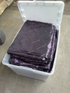 lot 157 image: Lot of (17) Eggplant Pintuck Taffeta Tablecloths 132in. Round