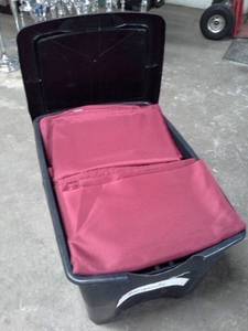 lot 160 image: Lot of (29) Burgundy Polyester Tablecloths 85x85in. Square