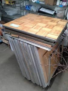 lot 103 image: Lot of (Approximately 30) 36x36in. Wood Floor Interlocking Tiles with Tile Cart