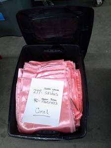 lot 115 image: Lot of (317) Coral Satin Chair Sashes and Table Runners
