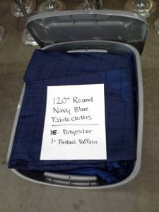 lot 117 image: Lot of (17) Navy Blue Tablecloths 120in. Round