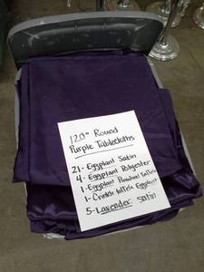 lot 118 image: Lot of (32) Purple Tablecloths 120in. Round