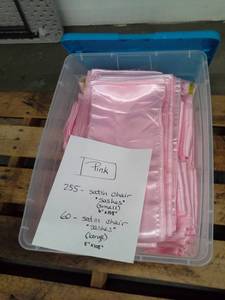lot 120 image: Lot of (315) Pink Satin Chair Sashes Small 6x108in., Pink Satin Chair Sashes Large 8x108in.
