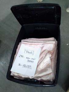 lot 303 image: Lot of (320) Blush Satin Chair Sashes, Table Runners