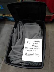 lot 309 image: Lot of (17) Charcoal Gray Sheer Crushed Voile Drapes 12ftx10ft.