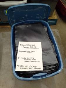 lot 310 image: Lot of (33) Silver and Charcoal Dcor Fabric, Drapes, Tablecloths