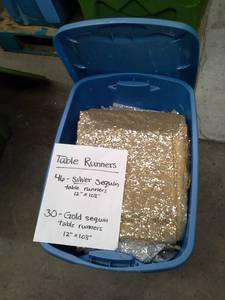 lot 312 image: Lot of (76) SilverGold Sequin Table Runners 12x108in.