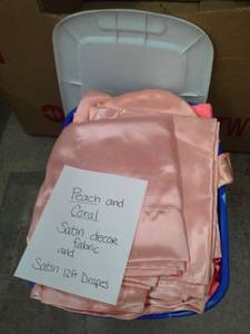 lot 337 image: PeachCoral Satin Dcor Fabric and Satin Drapes 12ft.