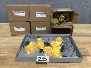 lot 25 image: Lot of 6 Pineapple LED String Lights- Gold with warm white lights AA Battery w ONOFF switch - Lot of 6 individual light strings