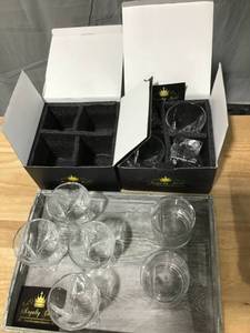 lot 27 image: Luxury Glassware Set- Set of 8 ROYALTY GOLD Luxury Whiskey Glasses & 2 Unique GODINGER Whiskey Glasses with Cigar Holder- (Lot of 10 Glasses total)