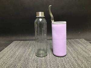 lot 70 image: Lot Of 6 Glass Water Bottles Deluxe Set 18oz - Includes 6 Sleeves. Stainless Steel Lids