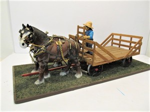 lot 36 image: Folk Art Wooden Farm Wagon wClydesdales 