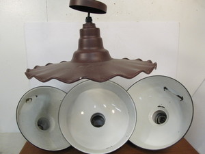 lot 50 image: Lot of 4 Vintage Industrial EnamelMetal Light Fixtures Shades etc.