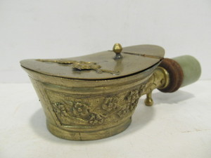 lot 52 image: Vintage Chinese Jade Handled Solid Brass Lidded Dish