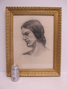 lot 66 image: Original 1920s Hand Drawn Charcoal Portrait of a Woman