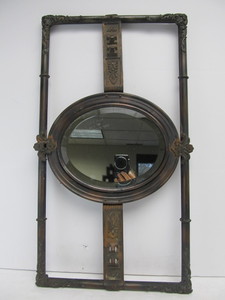 lot 3 image: Antique Victorian Cast Iron & BrassCopper Wall Mirror 