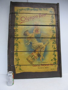 lot 105 image: Large Vintage OLYMPIA BEER Capital Brewing Wooden Advertising Sign