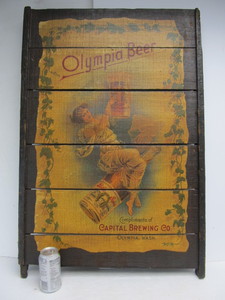 lot 106 image: Large Vintage OLYMPIA BEER Capital Brewing Wooden Advertising Sign