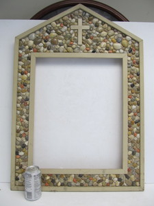 lot 70 image: Large Vintage Folk Art Religious Frame w Inset Stones