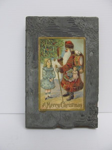 lot 122 image: Antique Art Nouveau Printers Block wEmbossed Santa Christmas Postcard