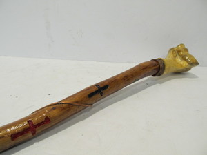 lot 157 image: Large Vintage Folk Art Walking Stick wBone Handle