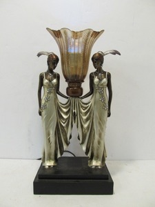 lot 86 image: Elegant Vintage Style Deco Figural Lamp wColor Changing Light & Remote