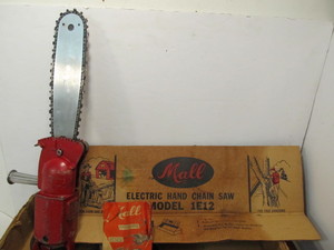 lot 191 image: Awesome Vintage Early 50s MALL Electric Chainsaw wOriginal Store Display Box