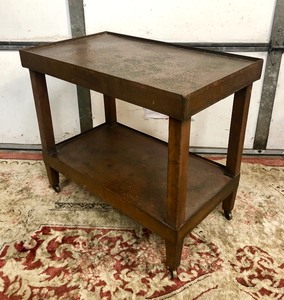 lot 5 image: Vintage Arts & Crafts Hand Hammered Copper Table on Casters