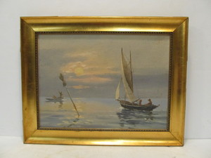 lot 211 image: Antique Oil on Canvas Scandinavian Fishing Scene Painting