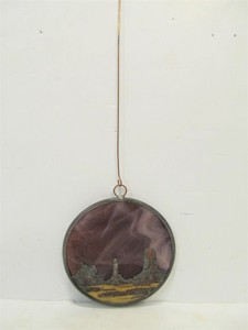 lot 222 image: Signed Stained Glass wSilver Overlay Wall Hanging