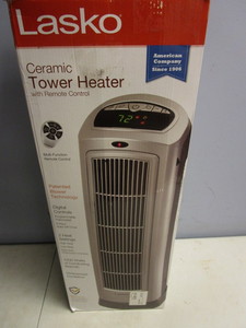 lot 105 image: LASKO CERAMIC TOWER HEATER WITH REMOTE