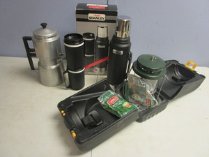 lot 136 image: COLEMAN PROPANE LANTERN, STANLEY THERMOS, CAMP COFFEE MAKER