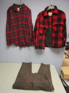lot 157 image: WOOLRICH RUGGED OUTDOOR WEAR COAT, ARCTIC WATER RESISTANT WOOL PANTS, CHAPS FLANNEL