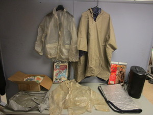 lot 183 image: STEARNS RAINGARD CAMO RAIN SUIT, OTHER RAIN GEAR, WINDSHIELD PROTECTOR, PAPER SHREDDER, MORE