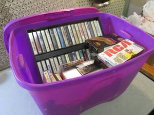 lot 116 image: Tote with Lid Full of Misc Cassette...