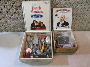 lot 121 image: 2 Vintage Cigar Boxes Full of Misc ...