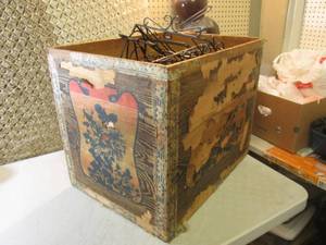 lot 145 image: Vintage Wood Box with Black Metal R...