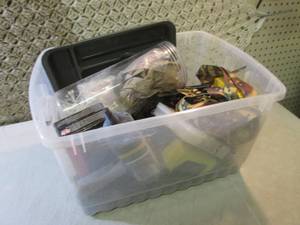 lot 159 image: 6.5 Gallon Storage Box Full of Misc...
