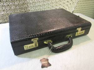 lot 198 image: Black Leather Reptile Skin Briefcas...