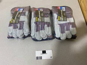 lot 37 image: Lot of 3 - 3-pack of Suede Leather Palm Gloves