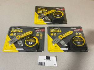 lot 41 image: Lot of 3 STANLEY Fatmax 25 ft. Tape Measure with Bonus Fixed Blade Folding Knife