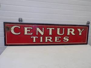 lot 8 image: RARE 1930s Century Tire Large Horizontal Dealer Sign Embossed  Good Color