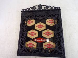 lot 9 image: Vintage Reverse Glass Grain Belt Sign with Vintage Beer Coasters