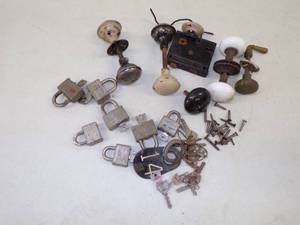 lot 56 image: Vintage Door Handles and Paddle locks with Keys