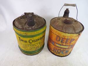 lot 75 image: Twin Cylinder and Deep Rock 5 Gallon Oil Cans