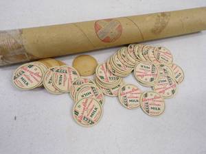 lot 109 image: Vintage Tube of Peterson Brothers Remer MN Milk Bottle Tops