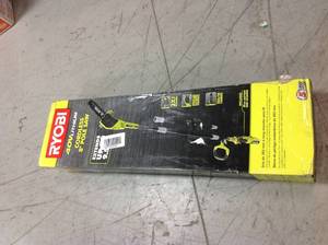 lot 46 image: Ryobi 8 in. 40-Volt Lithium-Ion Cordless Pole Saw, 2 Ah Battery and Charger Included  in good condition