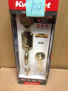 lot 102 image: Kwikset Arlington Lifetime Polished Brass Single Cylinder Door Handleset with Lido Door Lever Featuring SmartKey Security in good condition