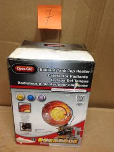 lot 7 image: Dyna-Glo Single Burner 15,000 BTU Radiant Tank Top Propane Portable Heater in good condition