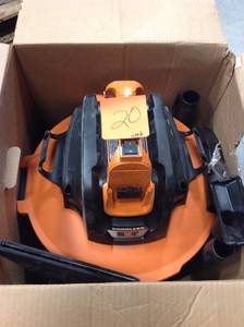 lot 20 image: 18-Volt 9 Gal. Cordless WetDry Shop Vacuum (Tool Only) with Car Nozzle, Utility Nozzle, Wet Nozzle and Extension Wands USED